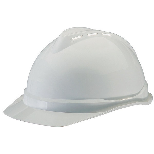 Msa Safety Front Brim Hard Hat, V-Gard 500, Vented, Type 1, Class C, Fas-Trac Ratchet Suspension, White - 10034018