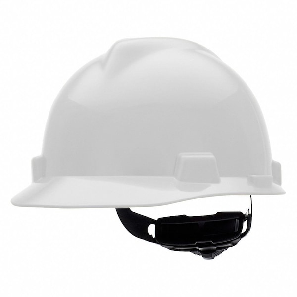 Msa Safety V-Gard Front Brim Hard Hat, Slotted, Type 1, Class E, Fas-Trac Ratchet Suspension, White - 477482