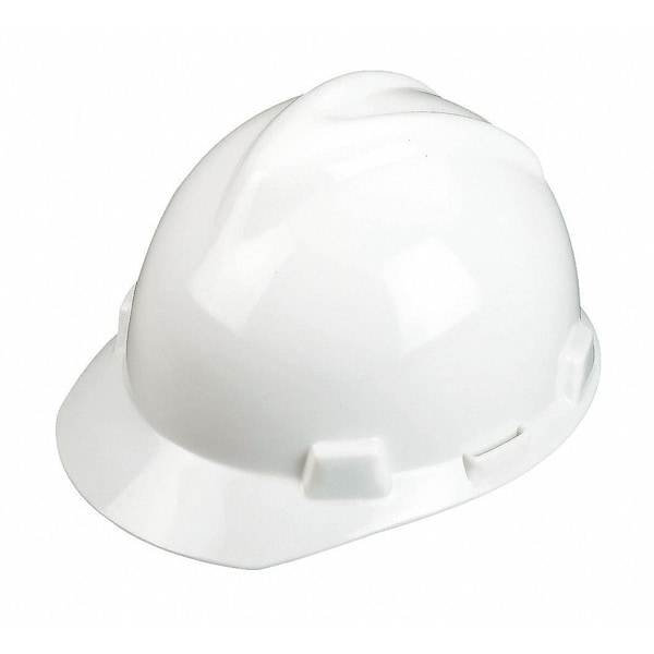 Msa Safety V-Gard Front Brim Hard Hat, Slotted, Type 1, Class E, Fas-Trac Ratchet Suspension, White - 477482