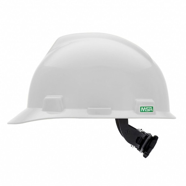 Msa Safety V-Gard Front Brim Hard Hat, Slotted, Type 1, Class E, Fas-Trac Ratchet Suspension, White - 477482