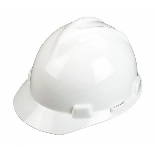 Msa Safety V-Gard Front Brim Hard Hat, Slotted, Type 1, Class E, Fas-Trac Ratchet Suspension, White - 477482
