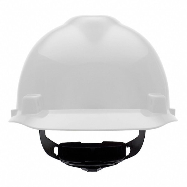 Msa Safety V-Gard Front Brim Hard Hat, Slotted, Type 1, Class E, Fas-Trac Ratchet Suspension, White - 477482