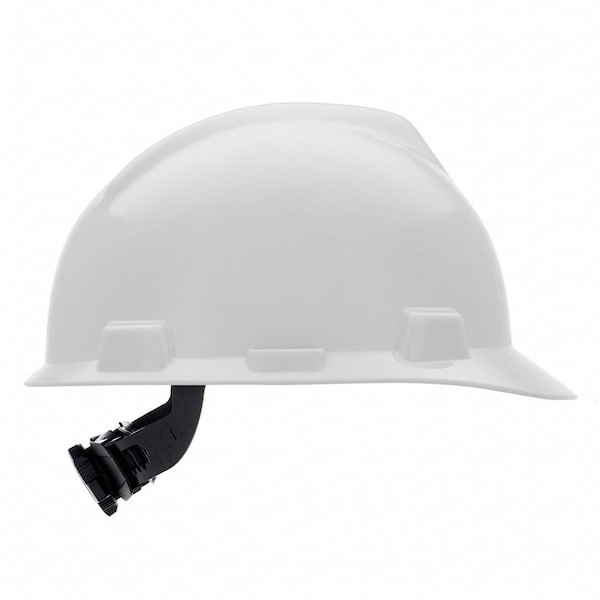 Msa Safety V-Gard Front Brim Hard Hat, Slotted, Type 1, Class E, Fas-Trac Ratchet Suspension, White - 477482