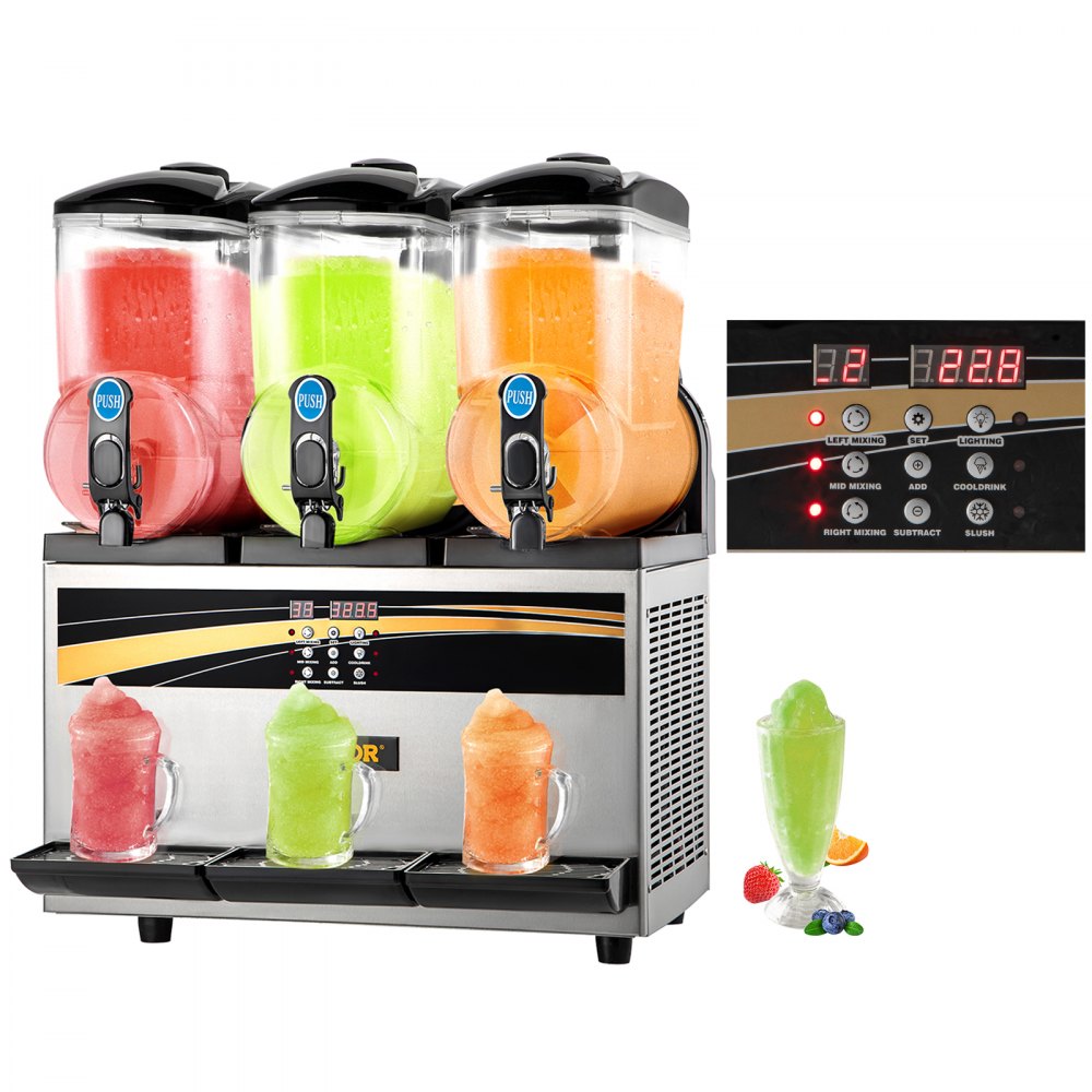 VEVOR Commercial Slushy Machine, 3x15L Tank Commercial Margarita Maker, 1200W Stainless Steel Frozen Drink Machine, Temperature Adjustment 26.6°F to 28.4°F, Perfect for Restaurants Cafes Bars - SY45L800W110VUMLYV1
