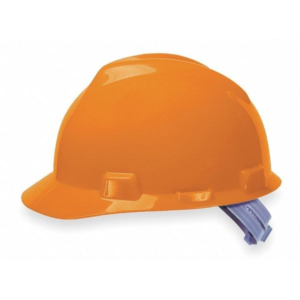 Msa Safety V-Gard Front Brim Hard Hat, Slotted, Cap Style, Type 1, Class E, Staz-On Pinlock Suspension, Orange - 463945