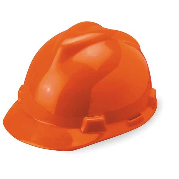 Msa Safety V-Gard Front Brim Hard Hat, Slotted, Cap Style, Type 1, Class E, Staz-On Pinlock Suspension, Orange - 463945