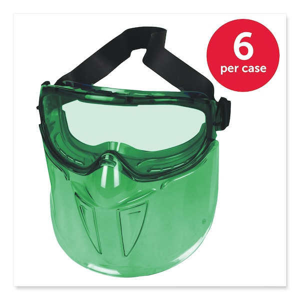 Kleenguard V90 Shield Safety Goggles with Face Shield, Over Glasses, Green Anti-Fog Lens, 6PK - KCC18631