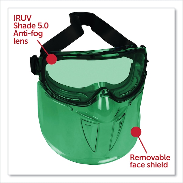 Kleenguard V90 Shield Safety Goggles with Face Shield, Over Glasses, Green Anti-Fog Lens, 6PK - KCC18631