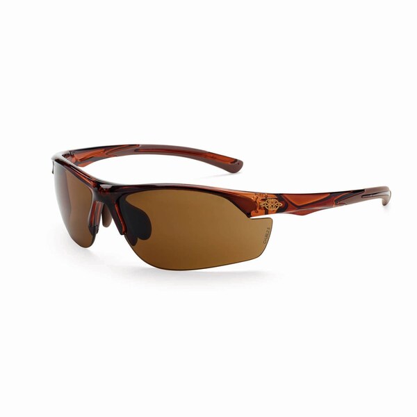 Crossfire Safety Glasses, Wraparound Brown Polycarbonate Lens, Scratch-Resistant,  - 161129