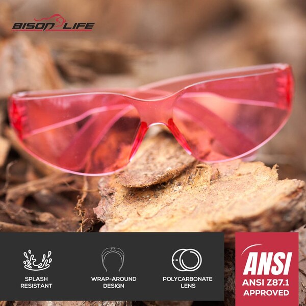 Bison Life Keystone, Safety Glasses Anti-Scratch, Pink & Gray Lens, 12 PK - BL-KSSG1-CLCT-PGY-12
