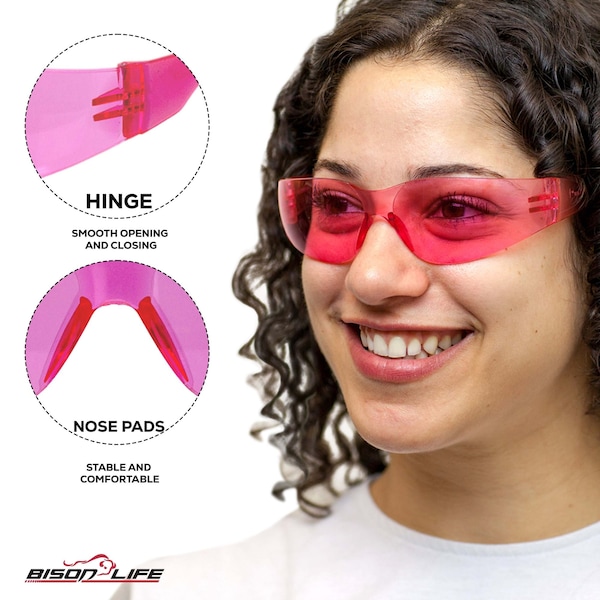 Bison Life Keystone, Safety Glasses Anti-Scratch, Pink & Gray Lens, 12 PK - BL-KSSG1-CLCT-PGY-12