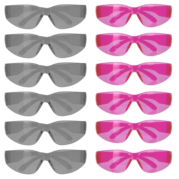 Bison Life Keystone, Safety Glasses Anti-Scratch, Pink & Gray Lens, 12 PK - BL-KSSG1-CLCT-PGY-12
