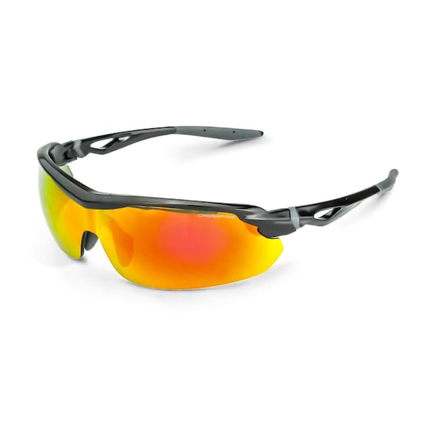 Crossfire Safety Glasses, Wraparound Red Mirror Polycarbonate Lens, Scratch-Resistant,  - 3968