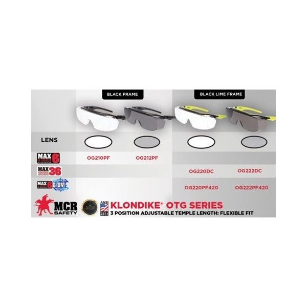 Mcr Safety Klondike OTG, Safety Glasses Anti-Fog &  Anti-Scratch, Gray Lens, Half-Frame, OTG - OG222PF420