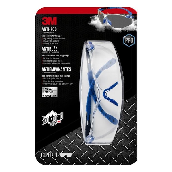 3M 3M Scotchgard Anti-Fog Safety Glasses Clear Lens Black/Blue Frame 1 pk - 47210H1-VDC