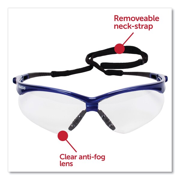 Kleenguard Nemesis Safety Glasses, Metallic Blue Frame, Clear Anti-Fog Lens, 12PK - KCC47384
