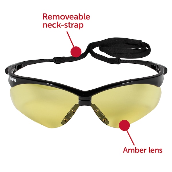 Kleenguard V30 Nemesis, Safety Glasses Anti-Scratch, Amber (Yellow) Lens, Half-Frame, Wraparound - 25659