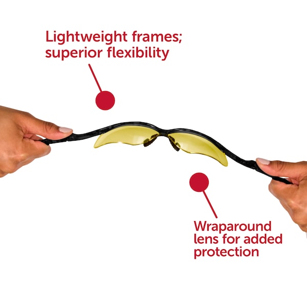 Kleenguard V30 Nemesis, Safety Glasses Anti-Scratch, Amber (Yellow) Lens, Half-Frame, Wraparound - 25659