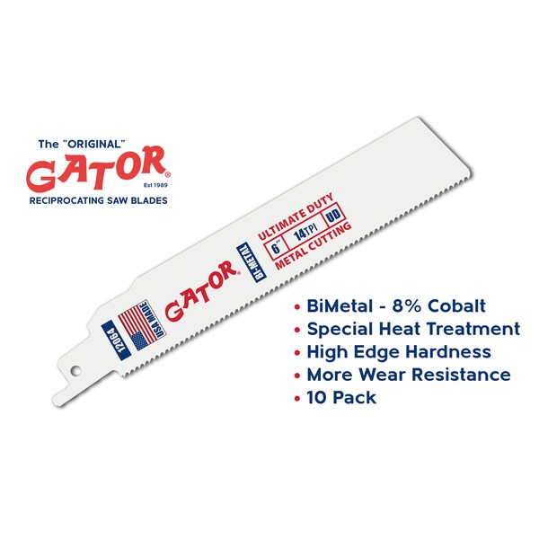 Gator Reciprocating Saw Blade 6 in. x 1 in. x 14tpi #12064-10, Ultimate Duty Metal Cutting, 10PK - 12064-10