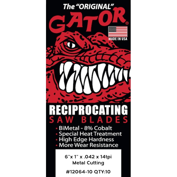 Gator Reciprocating Saw Blade 6 in. x 1 in. x 14tpi #12064-10, Ultimate Duty Metal Cutting, 10PK - 12064-10