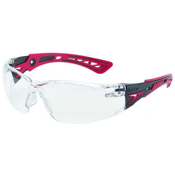 Bolle Safety Safety Glasses, Rush+ Series, Anti-Fog, Frameless, Black/Red Temple, Clear Lens - 41080