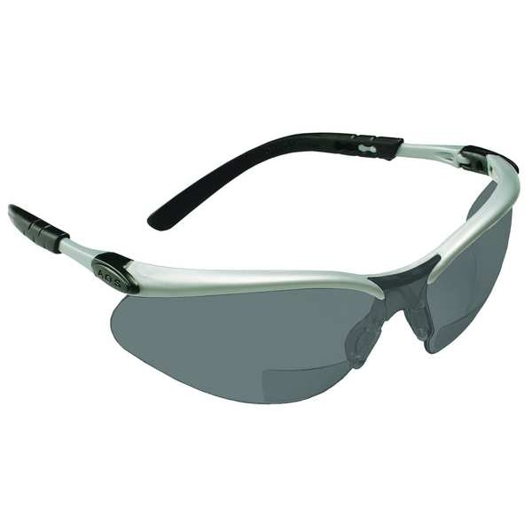 3M Bifocal Safety Reading Glasses, Black; Gray Wraparound Frame, +2.00 Diopter, Gray Lens, M - 11378-00000-20