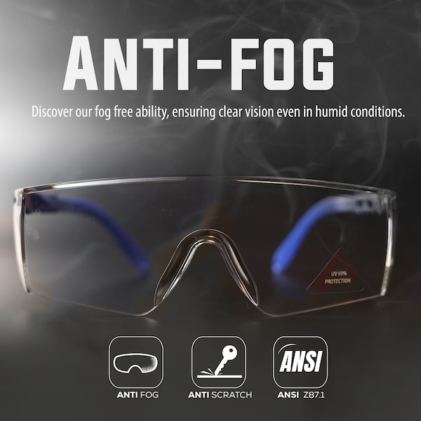 Bison Life Boxer, Safety Glasses Anti-Fog &  Anti-Scratch, Clear/Blue Lens - ZH-BXSG-CLLBLT-MS16-6