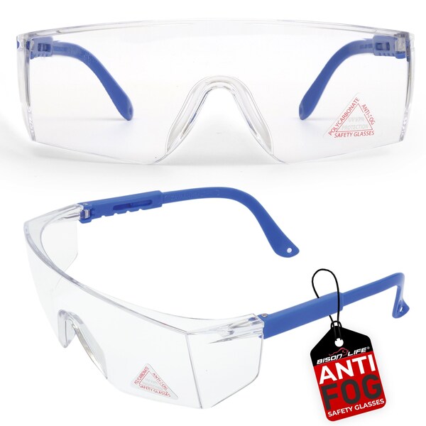 Bison Life Boxer, Safety Glasses Anti-Fog &  Anti-Scratch, Clear/Blue Lens - ZH-BXSG-CLLBLT-MS16-6
