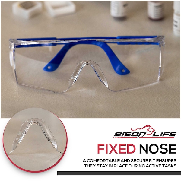 Bison Life Boxer, Safety Glasses Anti-Fog &  Anti-Scratch, Clear/Blue Lens - ZH-BXSG-CLLBLT-MS16-6
