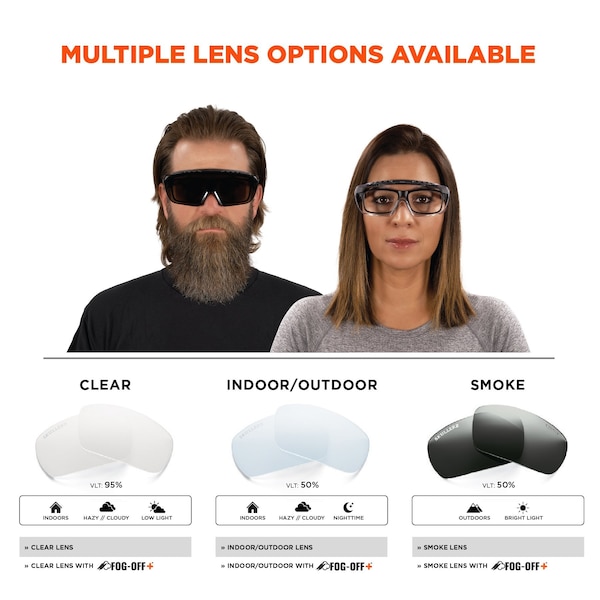 Ergodyne Safety Glasses, Indoor/Outdoor Anti-Fog Lens, Matte Black Frame - OSMIN-AFAS