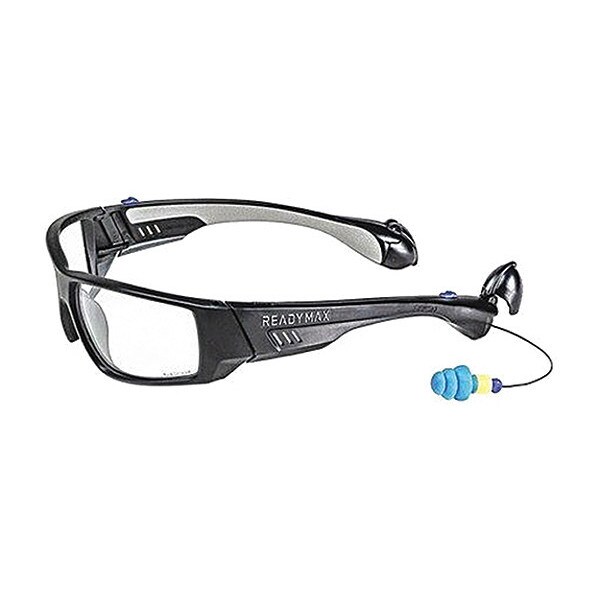 Readymax SoundShield Pro Series 1 Safety Glasses w/ 25NRR Earplugs Black Frame Clr Lens - GLPS1-CL