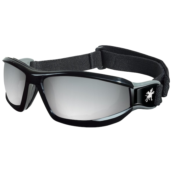 Mcr Safety Glasses, Reaper 1 Black Frame w/ Strap Silver Mir, 12PK - RP117