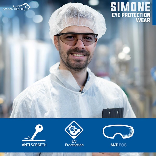Bison Life Simone, Safety Glasses Anti-Fog &  Anti-Scratch, Orange Lens - ZH-SISG-ORLBKT-MS20