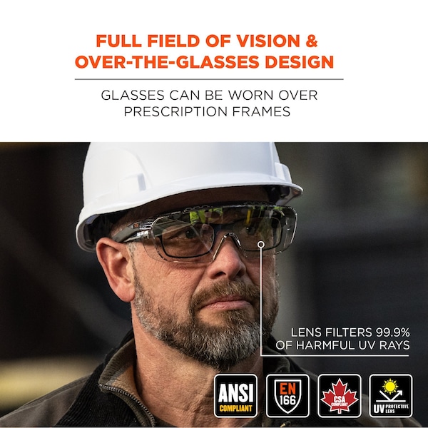 Ergodyne Safety Glasses, Indoor/Outdoor Matte Black Frame - OSMIN-IO