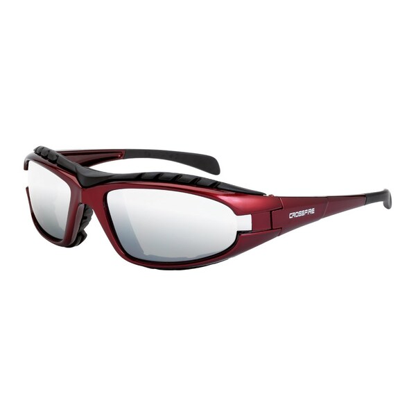 Crossfire Safety Glasses, Wraparound Silver Mirror Polycarbonate Lens, Scratch-Resistant,  - 27103