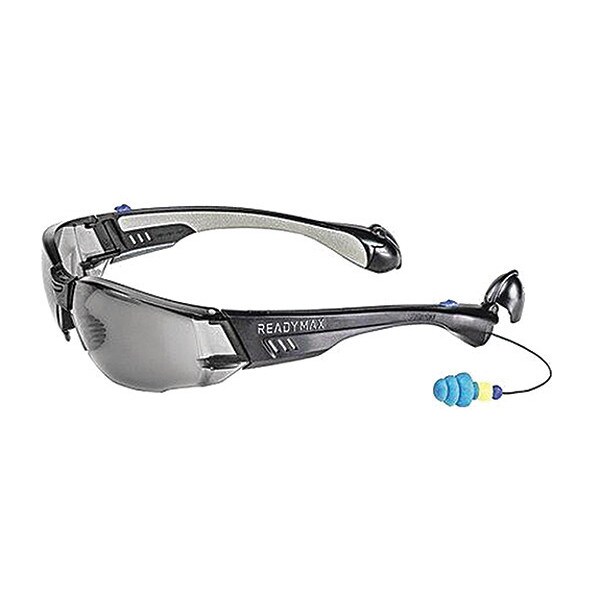 Readymax SoundShield Construction Safety Glasses w/ 25NRR Earplugs Black Frame Gry Lens - GLCNB-GR