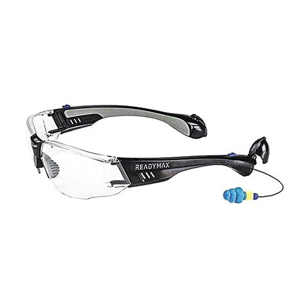 Readymax SoundShield Construction Safety Glasses w/ 25NRR Earplugs Black Frame Clr Lens - GLCNB-CL