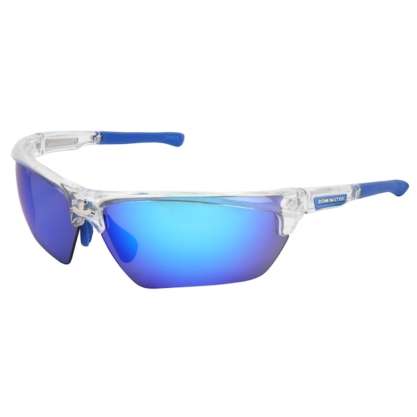 Mcr Safety Glasses, Dominator DM3 Clear Frame, Blue Dmd Mir, 12PK - DM1328B