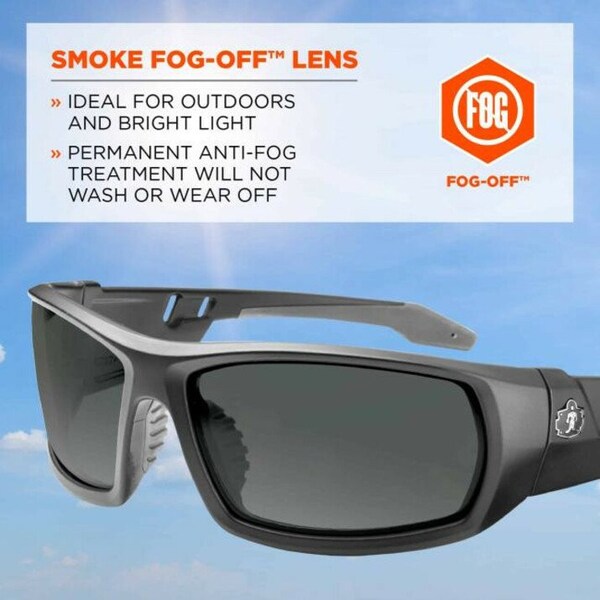 Ergodyne Odin, Safety Glasses Anti-Fog &  Anti-Scratch, Smoke Lens - ODIN-AF