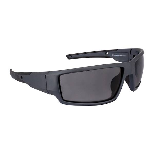 Crossfire Safety Glasses, Wraparound Smoke Polycarbonate Lens, Scratch-Resistant,  - 41291