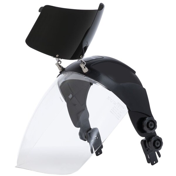 Sellstrom DP4 Series Face Shield with c/w Flip-Up IR Window, Universal Adaptor, Clear Anti-Fog Polycarbonate, Shade 6 Cobalt Blue - S32162B