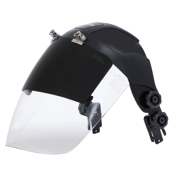 Sellstrom DP4 Series Face Shield with c/w Flip-Up IR Window, Universal Adaptor, Clear Anti-Fog Polycarbonate, Shade 6 Cobalt Blue - S32162B