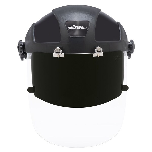 Sellstrom DP4 Series Face Shield with c/w Flip-Up IR Window, Universal Adaptor, Clear Anti-Fog Polycarbonate, Shade 6 Cobalt Blue - S32162B