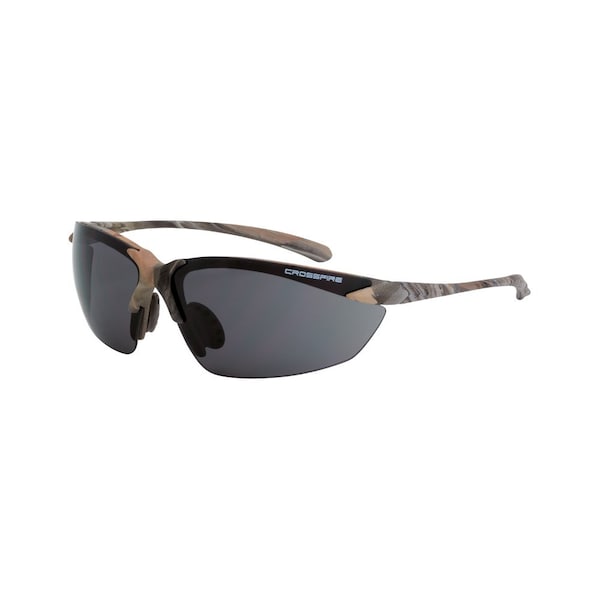 Crossfire Polarized Safety Glasses, Wraparound Smoke Polycarbonate Lens, Scratch-Resistant,  - 9141