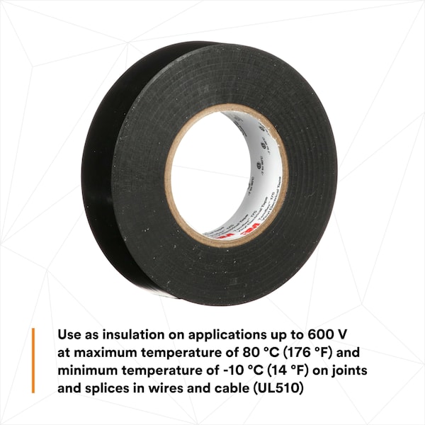 Cinta eléctrica de 3M, 60 pies de largo x 3/4 pulgadas de ancho, 7 mil, negro - 175BK4A