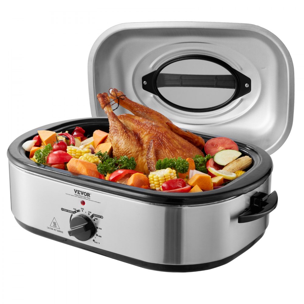 VEVOR Electric Roaster Oven, 22 QT Turkey Roaster Oven with Self-Basting Lid, 1450W Roaster Oven with Defrost & Warm Function, Adjustable Temp, Removable Pan & Rack, Fits Turkeys Up to 26LBS, Silver - KJL22QTYSJSBPCNVZV1