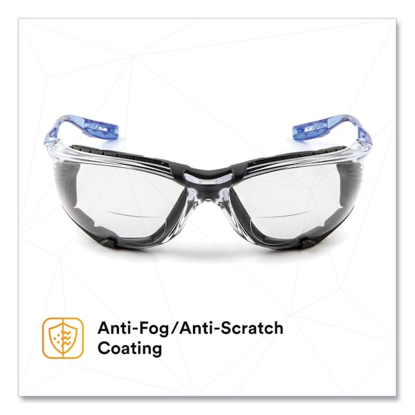 3M CCS Protective Eyewear w/ Foam Gasket, +1.5 Diopter Strength, Blue Plastic Frame, Clear PC Lens - 7100046796