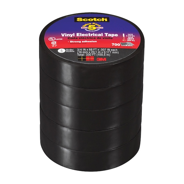 Cinta eléctrica de vinilo Scotch de 3/4 de pulgada x 66 pies, color negro - 24413-BA-6