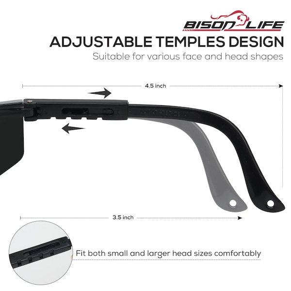 Bison Life Boxer Black Temples, Safety Glasses Anti-Fog &  Anti-Scratch, Black Lens - ZH-BXSG-BKLBKT-MS16