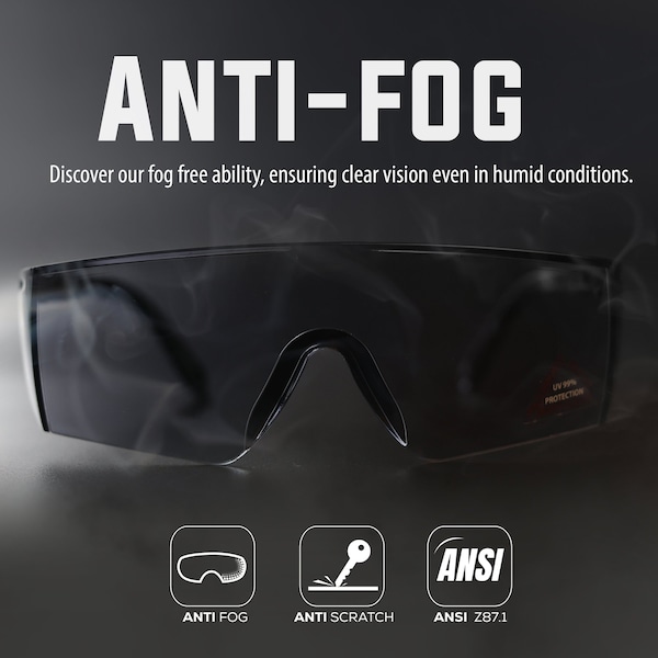 Bison Life Boxer Black Temples, Safety Glasses Anti-Fog &  Anti-Scratch, Black Lens - ZH-BXSG-BKLBKT-MS16